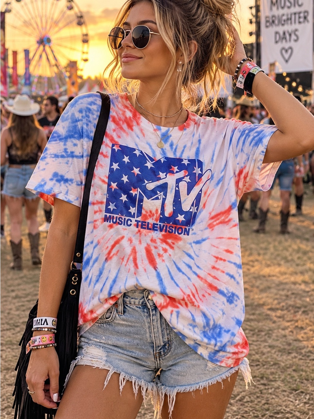 MTV Red White Blue Tie Dye Graphic Tee Juniors XL 15-17